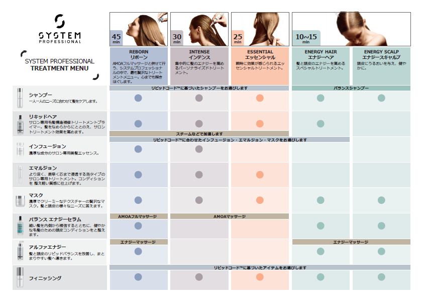 システムプロフェッショナル トリートメントメニュー一覧 _横