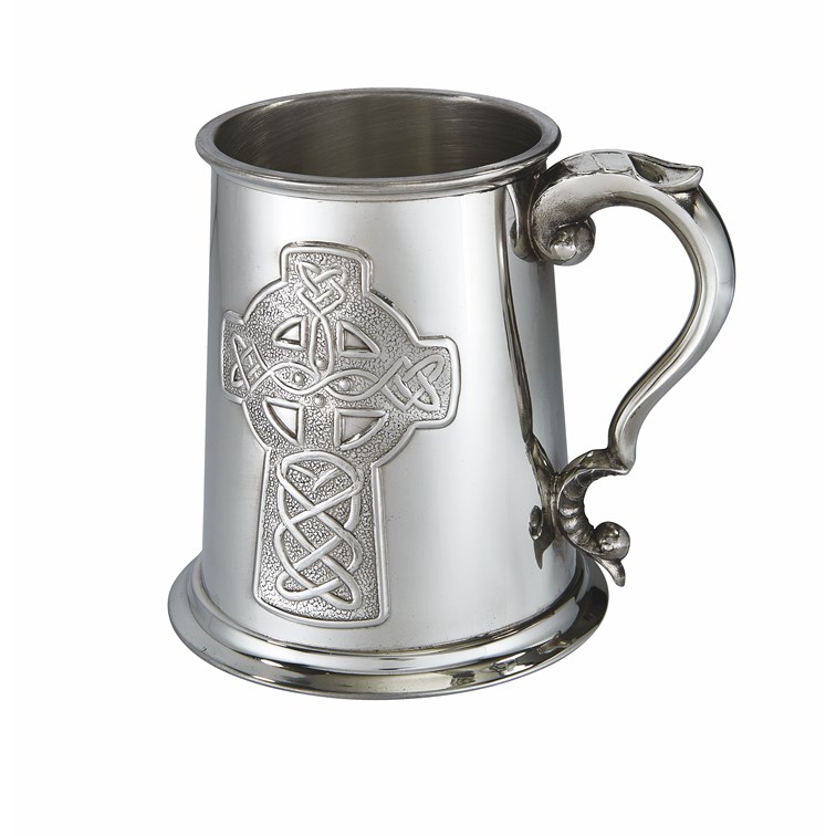 Embossed Celtic Cross Pewter Tankard