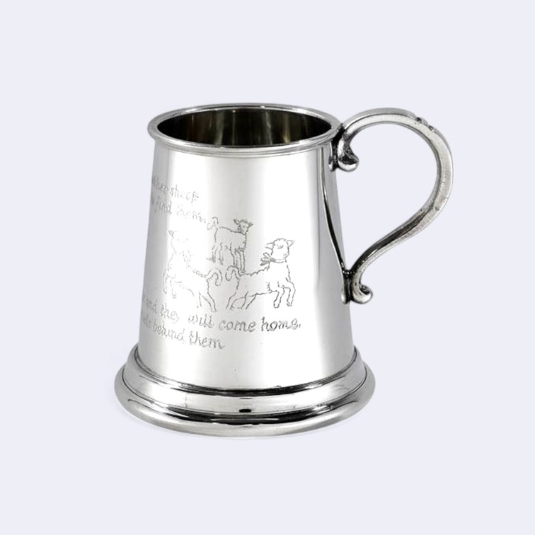 Little Bo Peep Quarter Pint Pewter Baby Mug back view Little Bo Peep quarter pint pewter Baby Mug