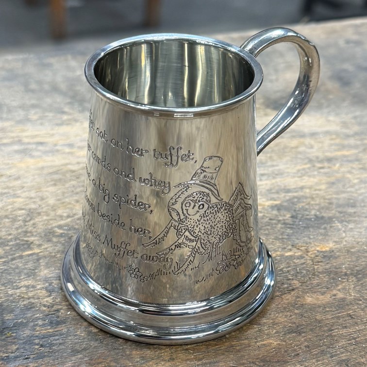 Little Miss Muffet Quarter Pint Pewter Baby Mug Little Miss Muffet Quarter Pint Pewter Baby Mug
