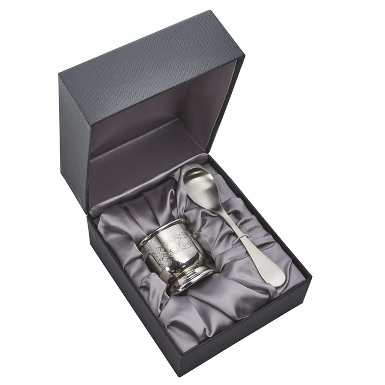 Embossed Celtic Pewter Egg Cup And Spoon Embossed Celtic Pewter Egg Cup And Spoon