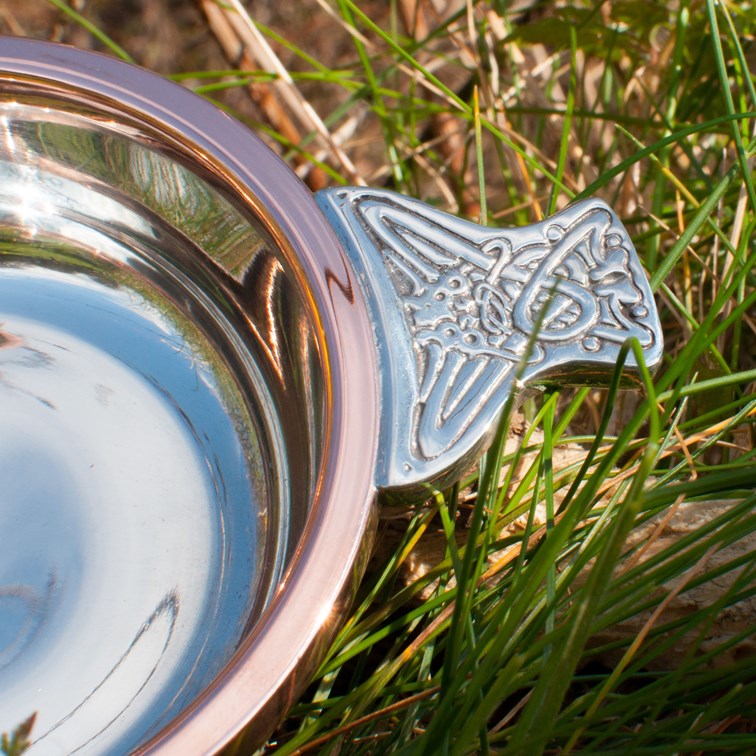 Large Copper Rim Pewter Quaich