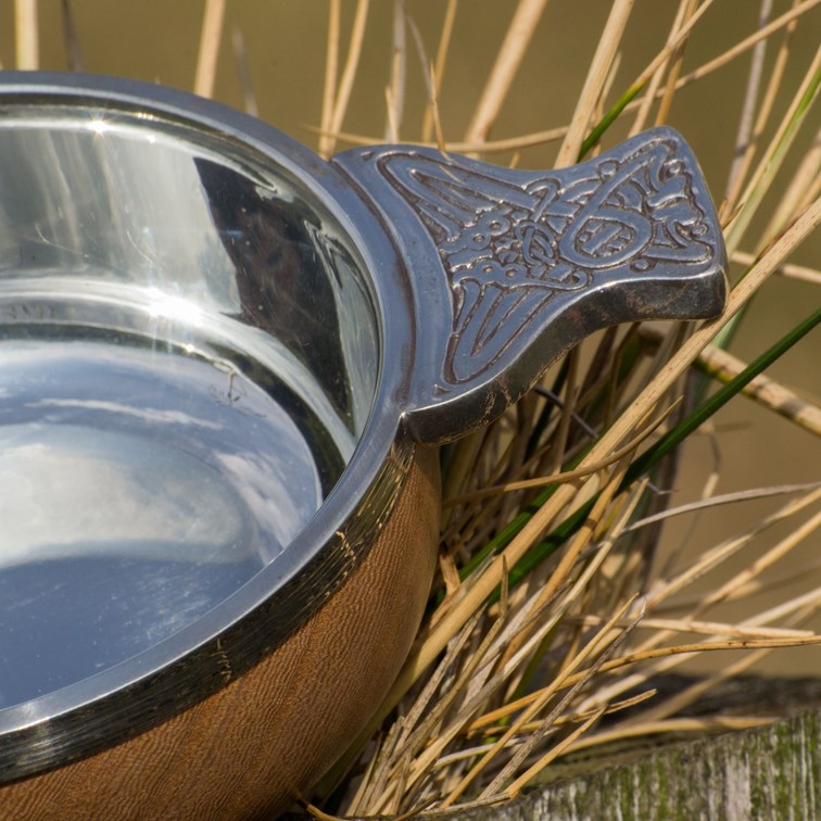 Large Wood And Pewter Quaich Large Wood And Pewter Quaich
