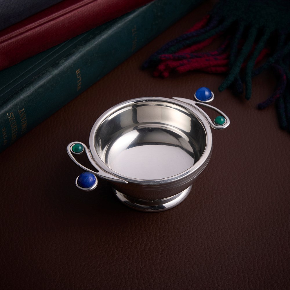 Lomond Quaich, blue and green gemstone handles