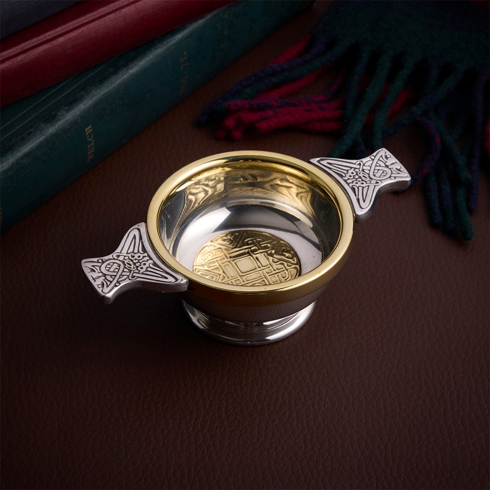 Celtic Gold Small Pewter And Brass Quaich