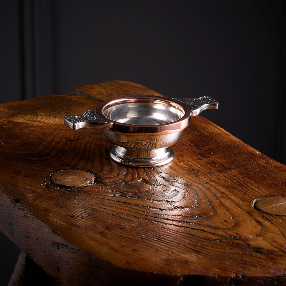 Copper Rim Small Pewter Quaich