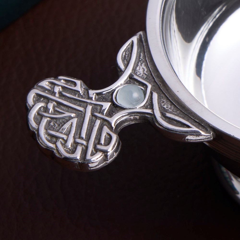 March Birthstone Pewter Quaich With Aquamarine Stones March Birthstone Pewter Quaich With Aquamarine Stones