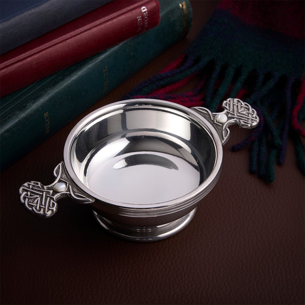 June Birthstone Pewter Quaich With Pearl Stones