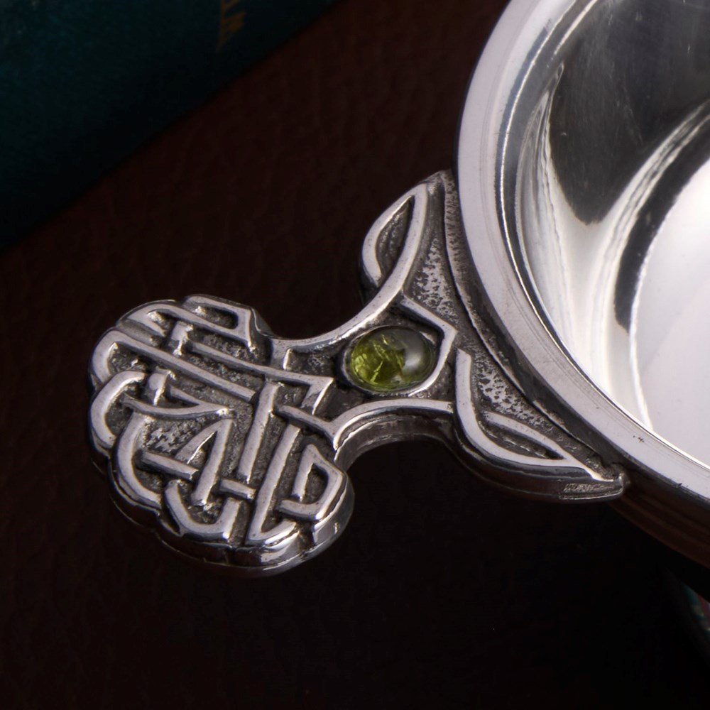 August Birthstone Pewter Quaich With Peridot Stones August Birthstone Pewter Quaich With Peridot Stones