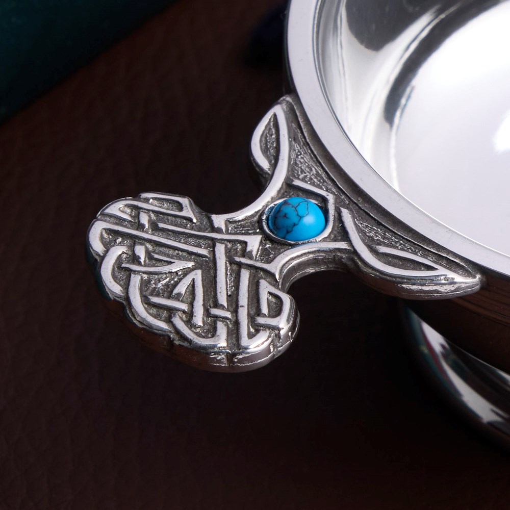 December Birthstone Pewter Quaich With Turquoise Stones