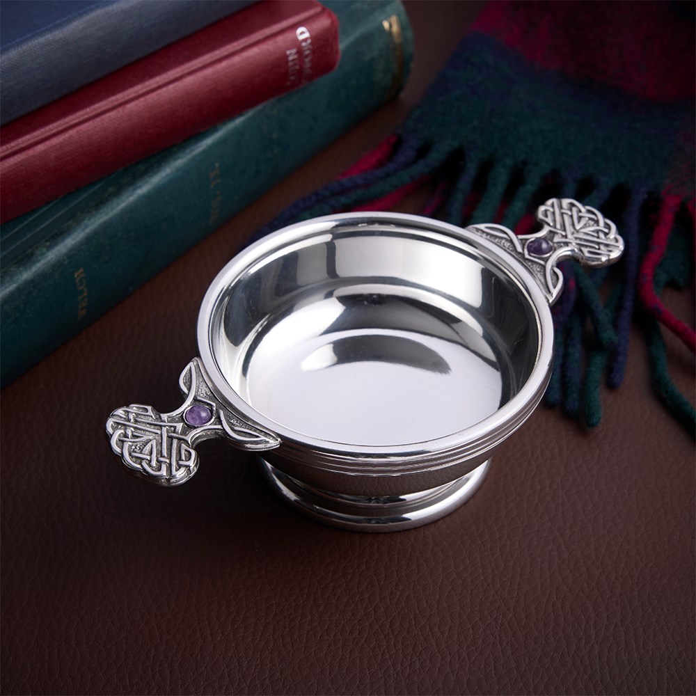 February Birthstone Pewter Quaich With Amethyst Stones