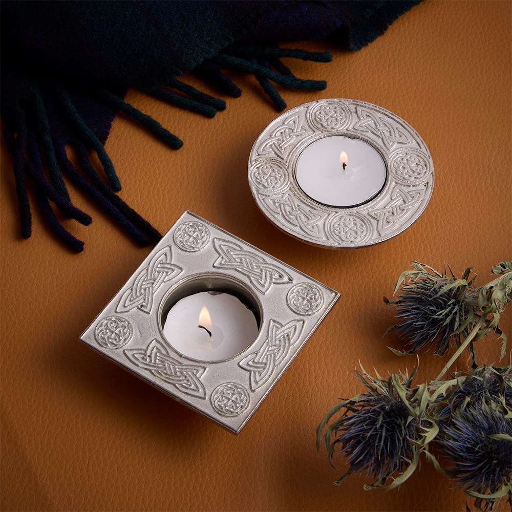 Round Celtic Cast Pewter T-Lite Candle Holder Round Celtic Cast Pewter T-Lite Candle Holder