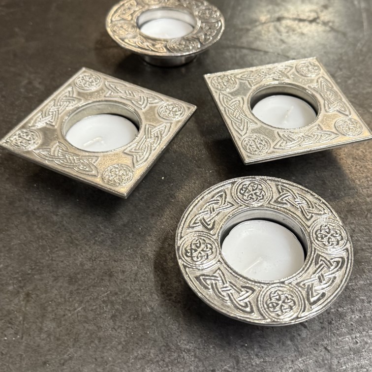 Round Celtic Cast Pewter T-Lite Candle Holder Round Celtic Cast Pewter T-Lite Candle Holder