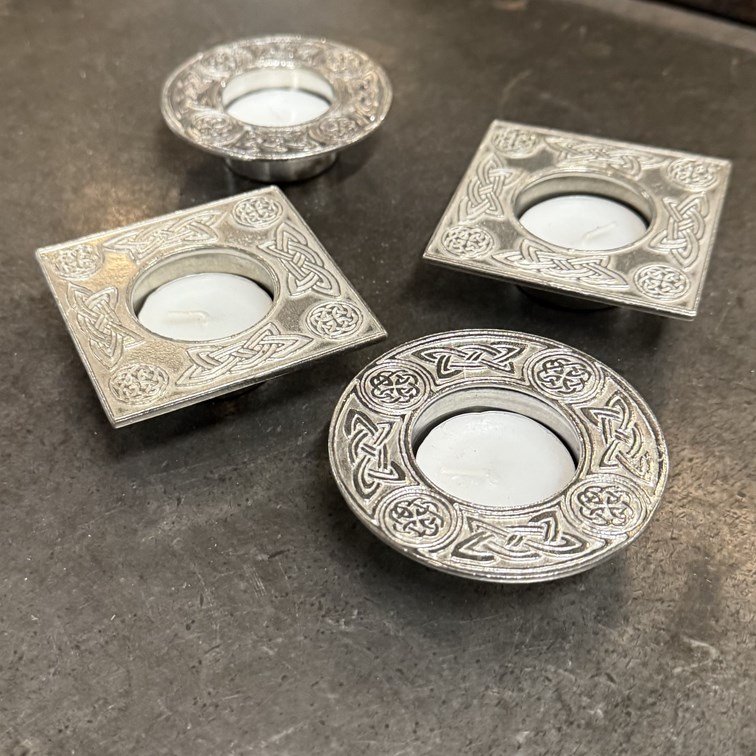 Round Celtic Cast Pewter T-Lite Candle Holder Round Celtic Cast Pewter T-Lite Candle Holder