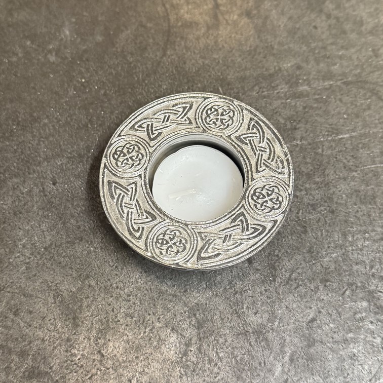 Round Celtic Cast Pewter T-Lite Candle Holder Round Celtic Cast Pewter T-Lite Candle Holder