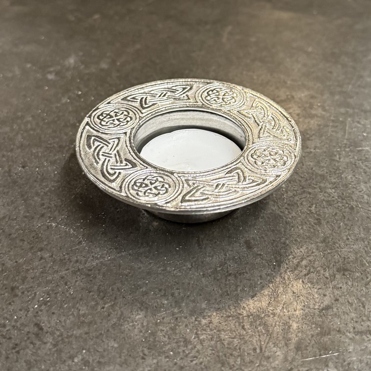 Round Celtic Cast Pewter T-Lite Candle Holder Round Celtic Cast Pewter T-Lite Candle Holder