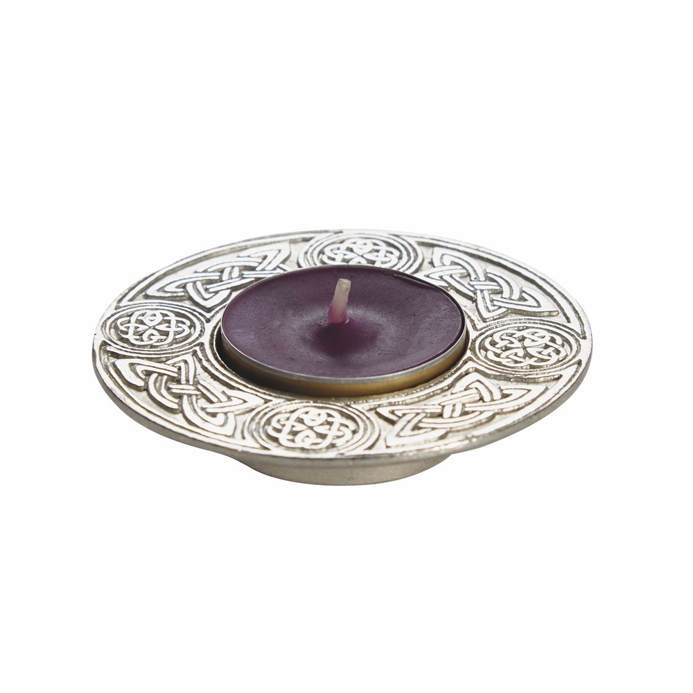Round Celtic Cast Pewter T-Lite Candle Holder Round Celtic Cast Pewter T-Lite Candle Holder