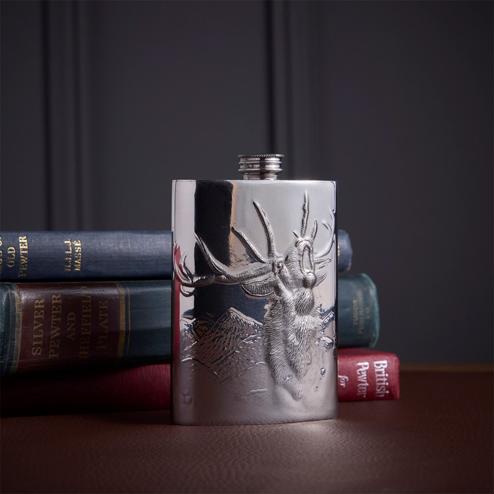 Embossed Roaring Stag 3oz Top Pocket Flask