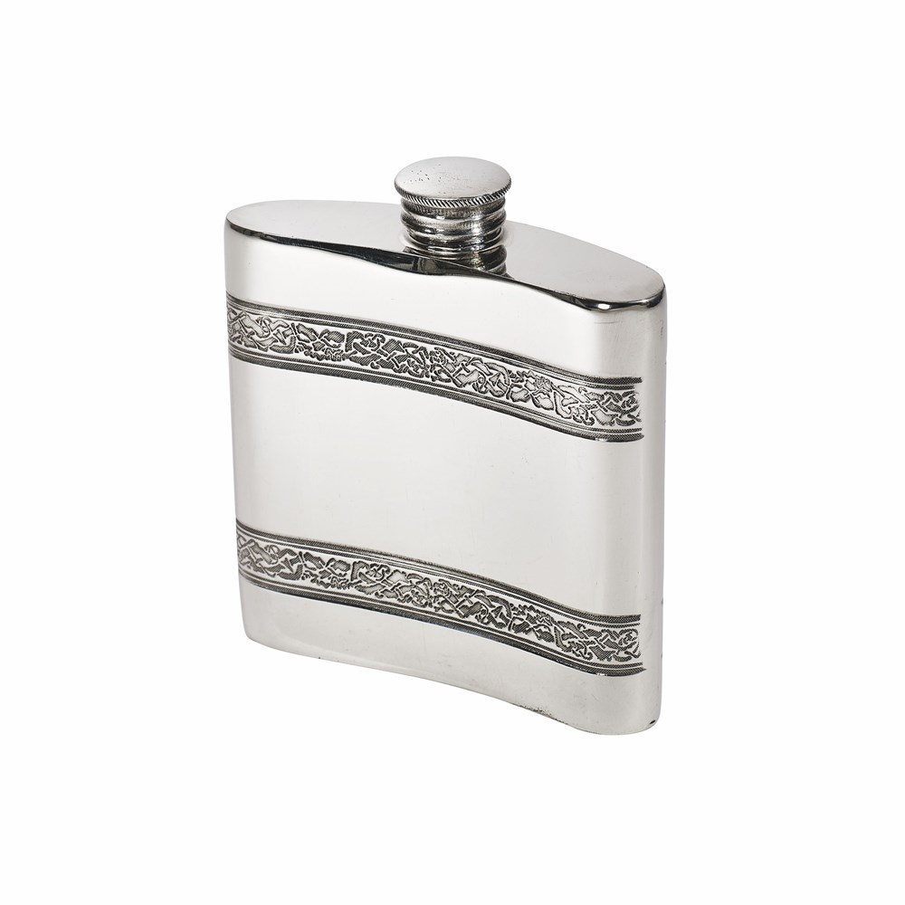 Celtic Bands 4oz Pewter Kidney Hip Flask Celtic Bands 4oz Pewter Kidney Hip Flask
