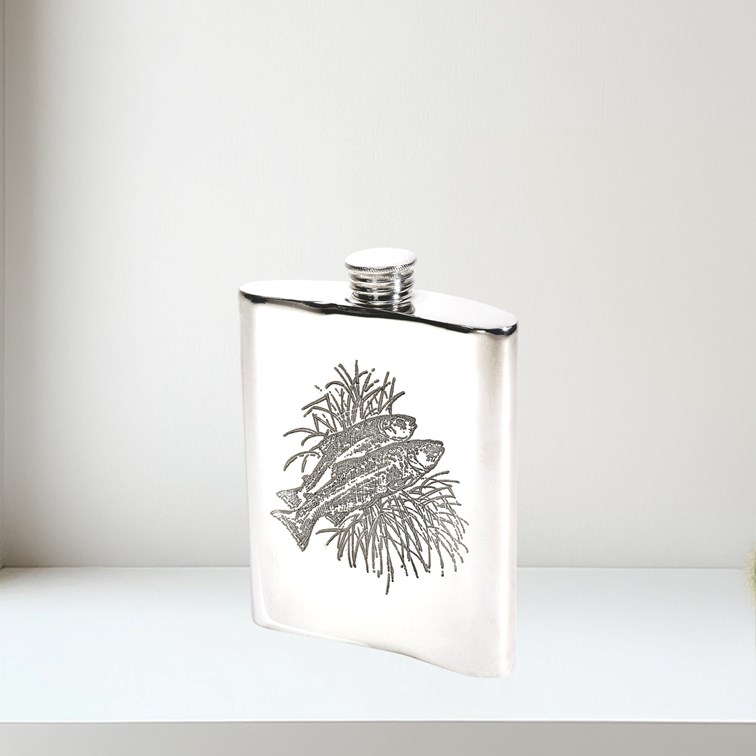 6oz Fishing Scene Pewter Kidney Hip Flask 6oz Fishing Scene Pewter Kidney Hip Flask