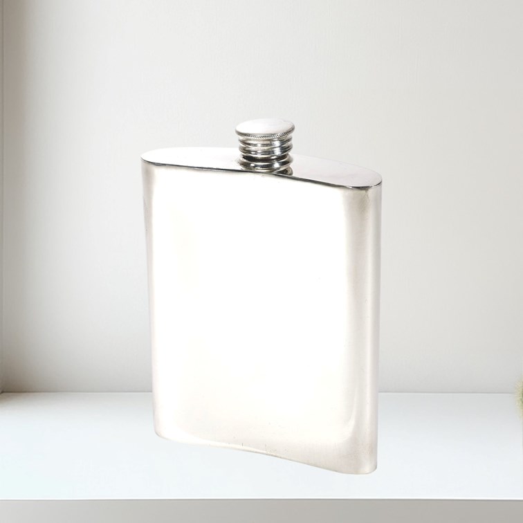 6oz Prince Of Wales Feathers Pewter Kidney Flask 6oz Prince Of Wales Feathers Pewter Kidney Flask