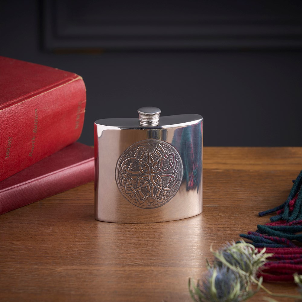 Celtic Circle 6oz Pewter Kidney Hip Flask