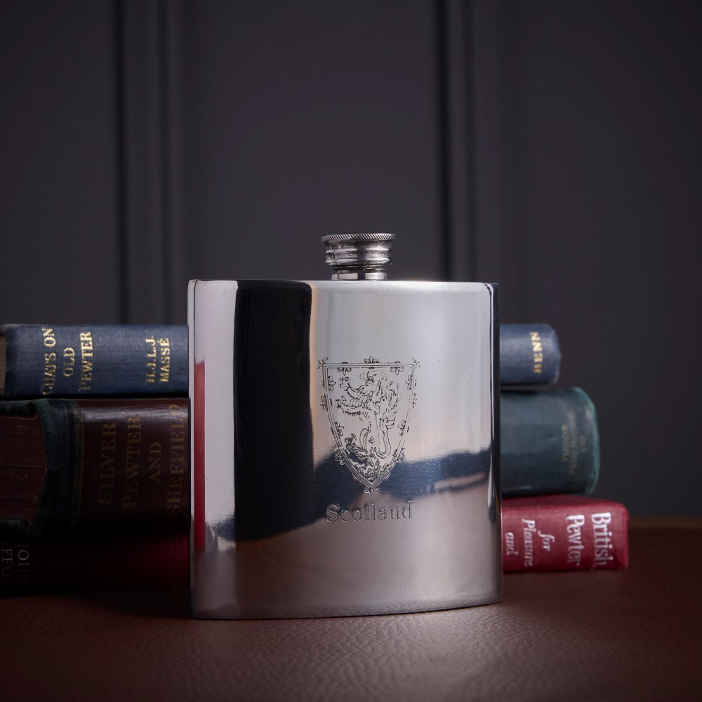 Lion Of Scotland 6oz Pewter Kidney Hip flask Lion Of Scotland 6oz Pewter Kidney Hip flask