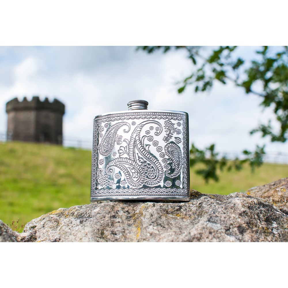 6oz Paisley Pewter Kidney Pewter Hip flask 6oz Paisley Pewter Kidney Pewter Hip flask