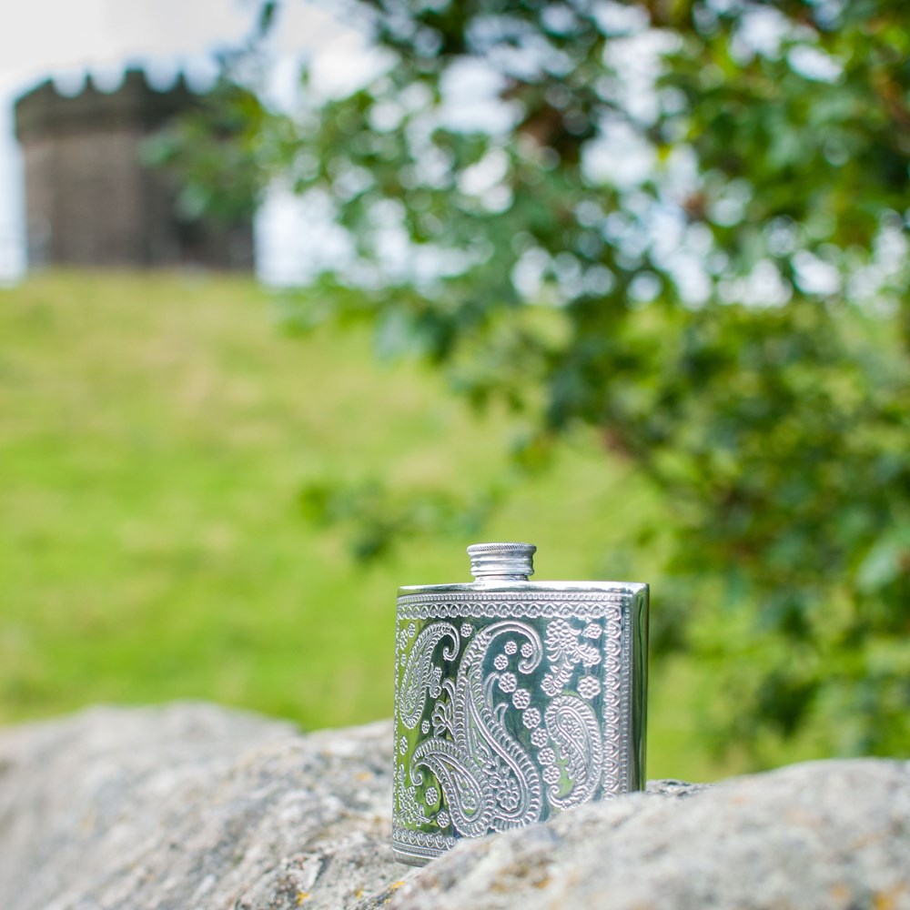 6oz Paisley Pewter Kidney Pewter Hip flask 6oz Paisley Pewter Kidney Pewter Hip flask