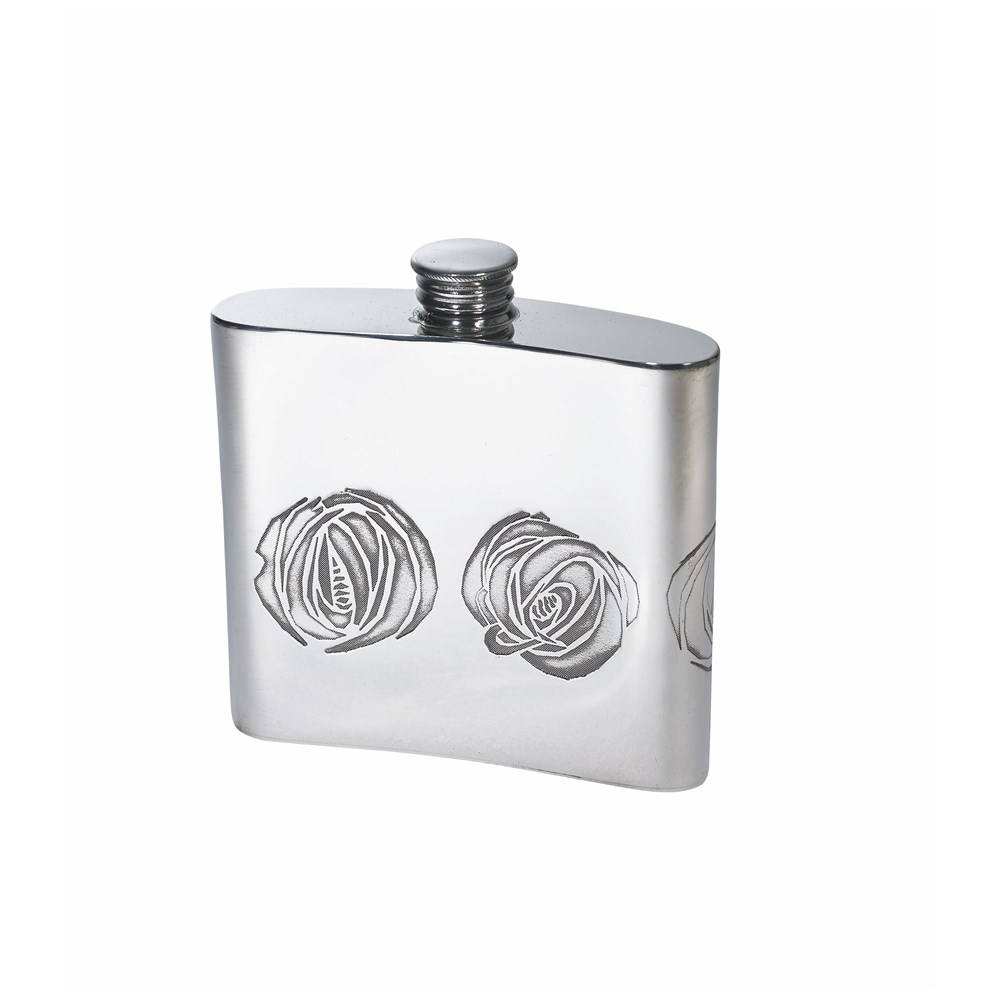 Charles Rennie Mackintosh Rose 6oz Pewter Kidney Hip Flask Charles Rennie Mackintosh Rose 6oz Pewter Kidney Hip Flask