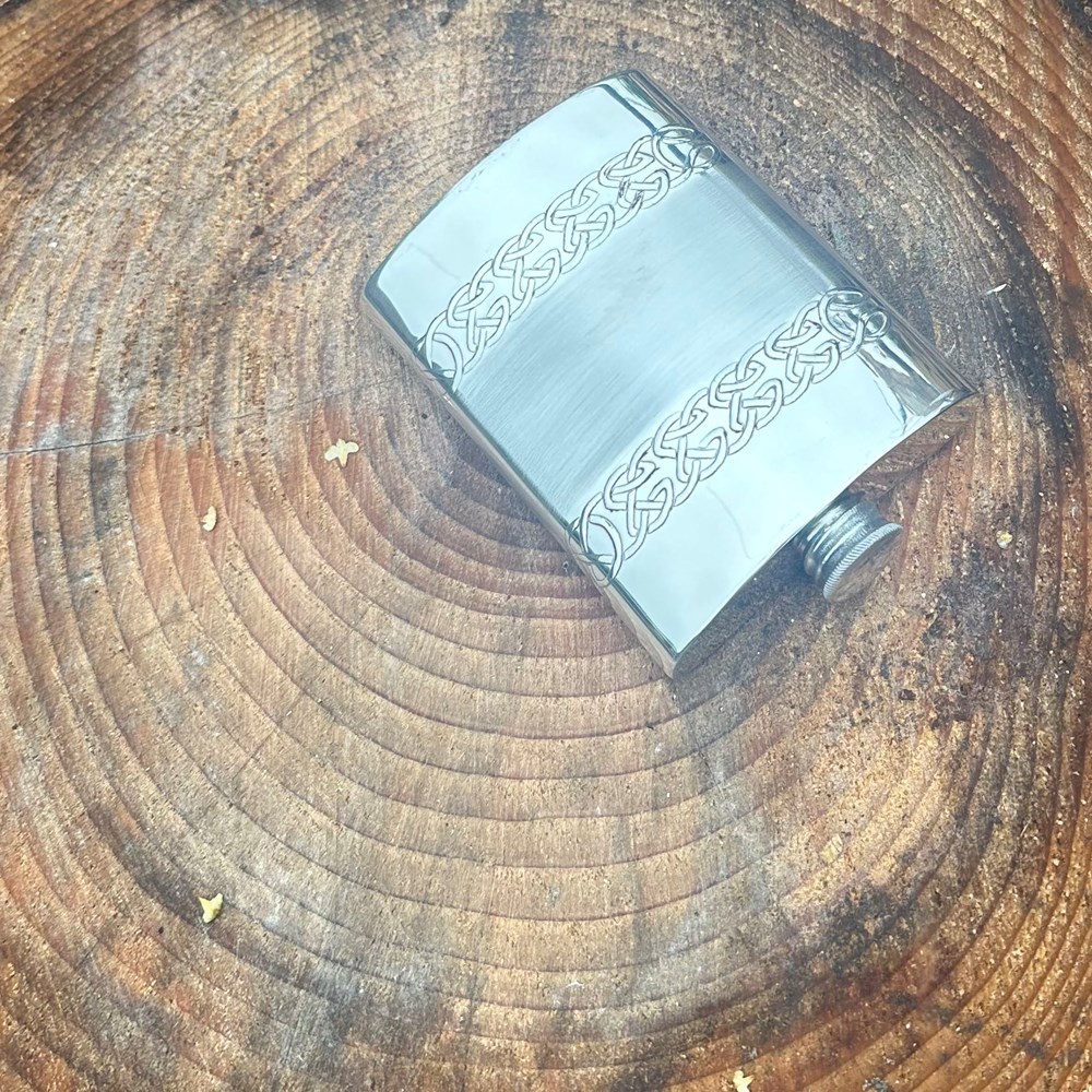 6oz Embossed Celtic Bands Pewter Kidney Hip Flask
