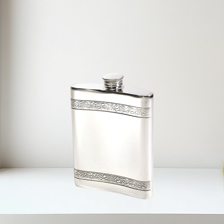 6oz Horizontal Celtic Bands Pewter Kidney Hip Flask 6oz Horizontal Celtic Bands Pewter Kidney Hip Flask