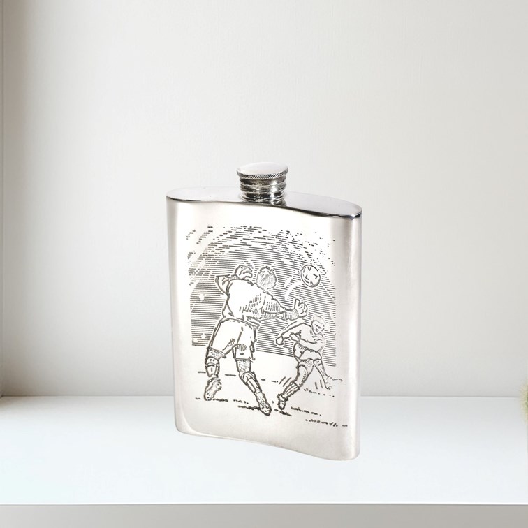 6oz Football Scene Pewter Kidney Hip Flask 6oz Football Scene Pewter Kidney Hip Flask