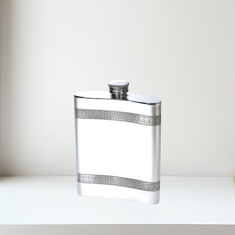 6oz Horizontal Celtic Bands Pewter Kidney Hip Flask 6oz Horizontal Celtic Bands Pewter Kidney Hip Flask