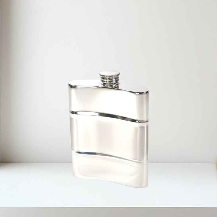 Part Satin 6oz Pewter Kidney Hip Flask Part Satin 6oz Pewter Kidney Hip Flask