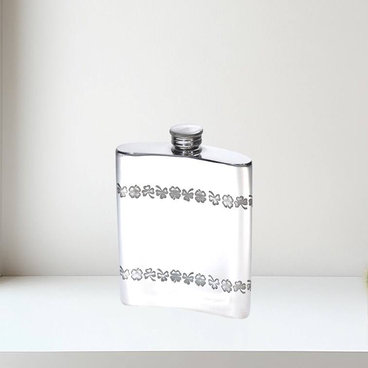 6oz Shamrock Pewter Kidney Hip Flask