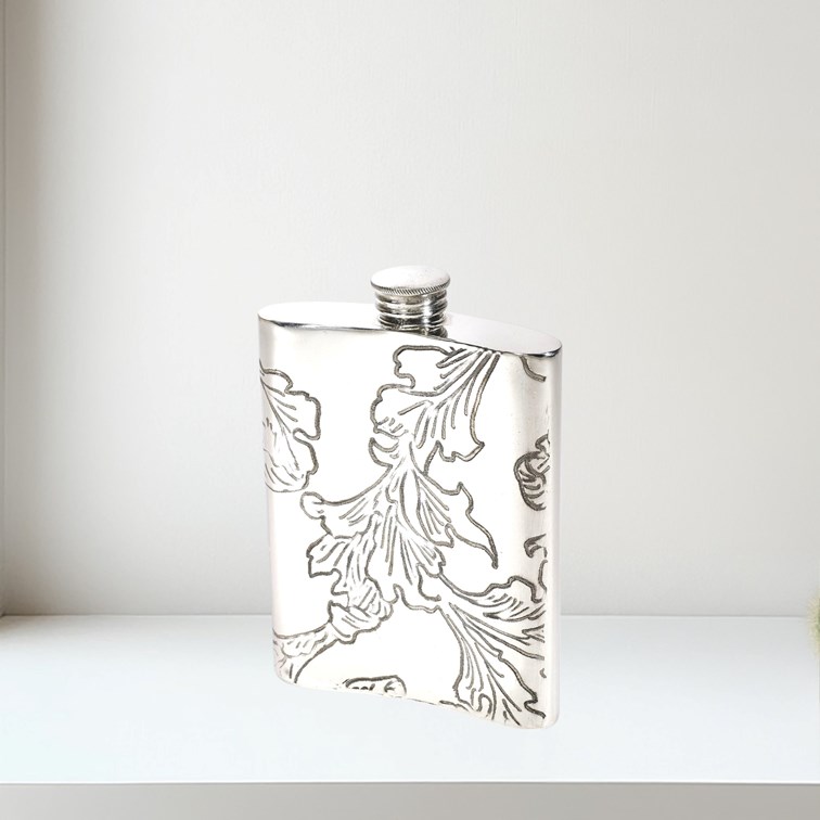 Acanthus Pattern Pewter Kidney Hip Flask Acanthus Pattern Pewter Kidney Hip Flask