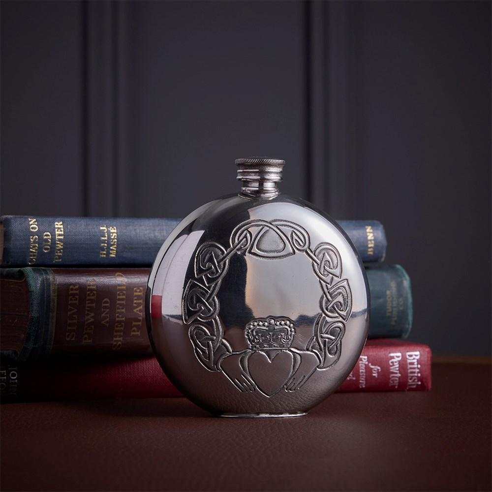 Round Claddagh Pewter Flask