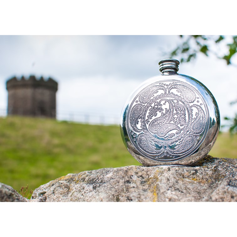 6oz Round Pewter Paisley Flask 6oz Round Pewter Paisley Flask