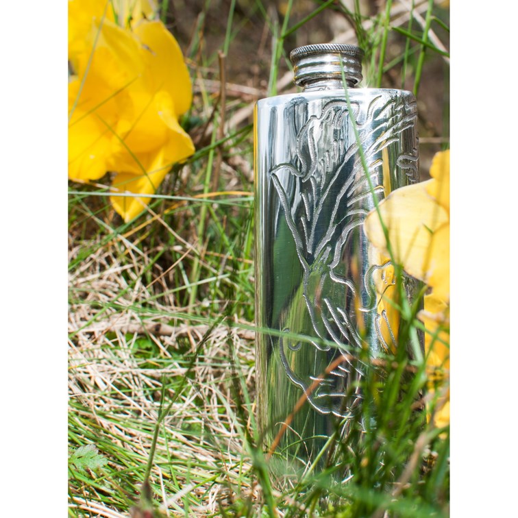 Acanthus Pattern Pewter Purse Flask Acanthus Pattern Pewter Purse Flask