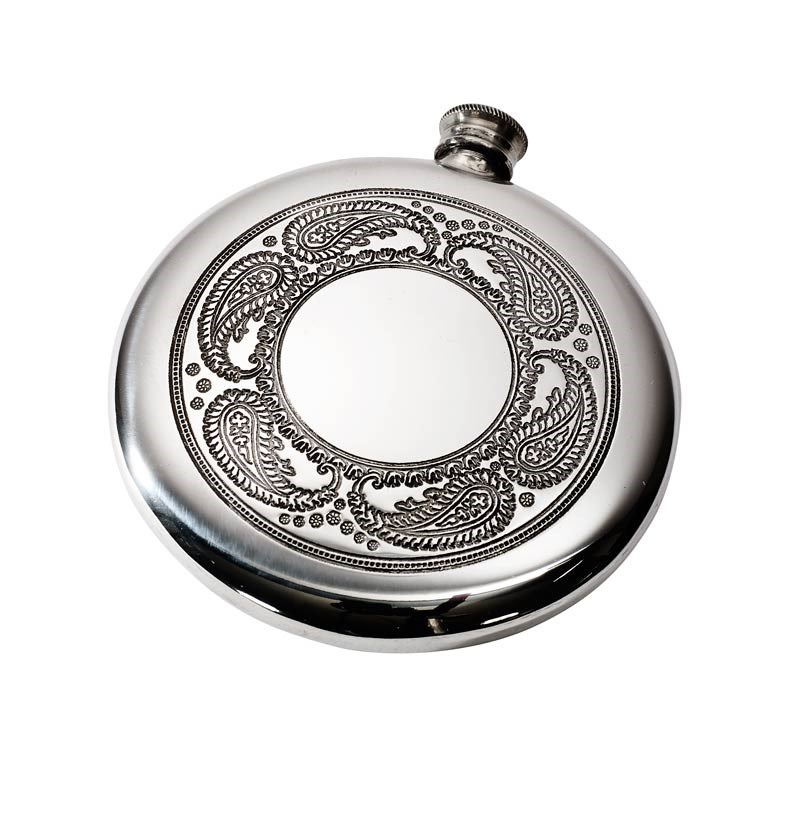 Paisley Pewter Sporran Flask back view of 4oz Paisley pewter Sporran flask