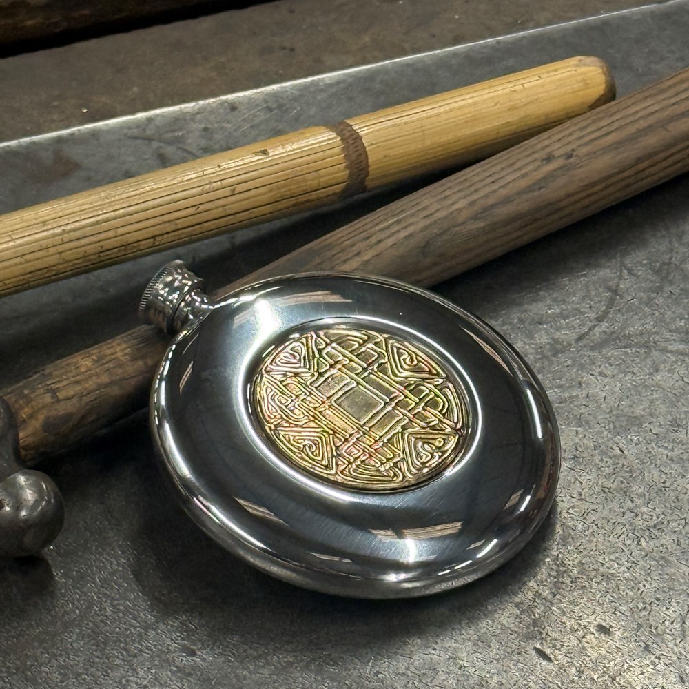 4oz Celtic Gold Pewter Sporran Flask 4oz Celtic Gold Pewter Sporran Flask