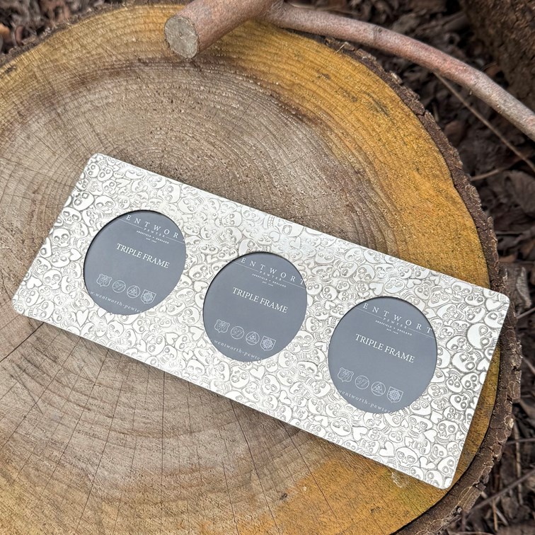 Love Skull Pewter Triple Picture Frame Love Skull Pewter Triple Picture Frame