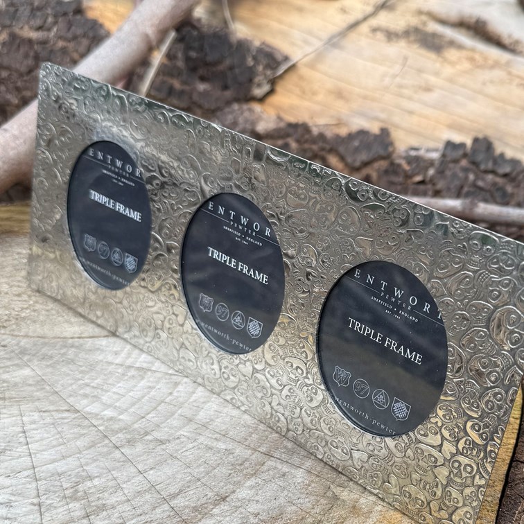 Love Skull Pewter Triple Picture Frame Love Skull Pewter Triple Picture Frame