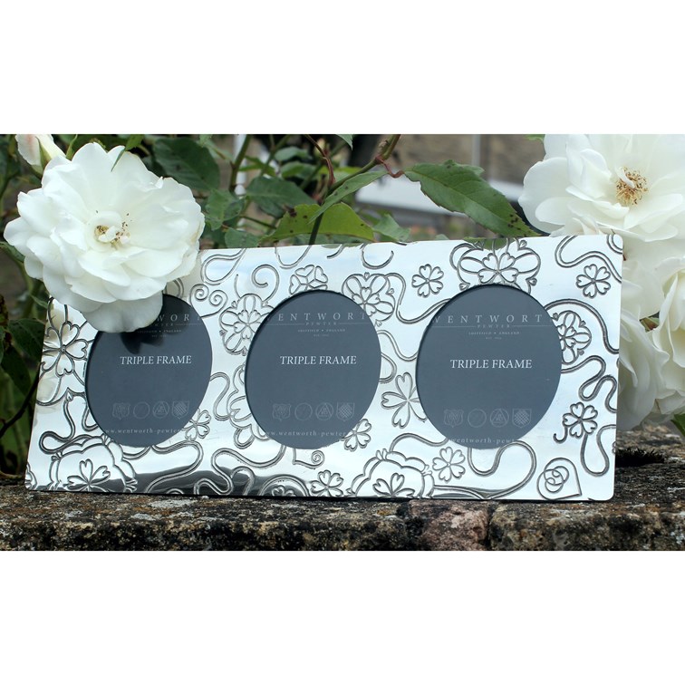 Triple Yorkshire Rose Pewter Frame Triple Yorkshire Rose Pewter Frame