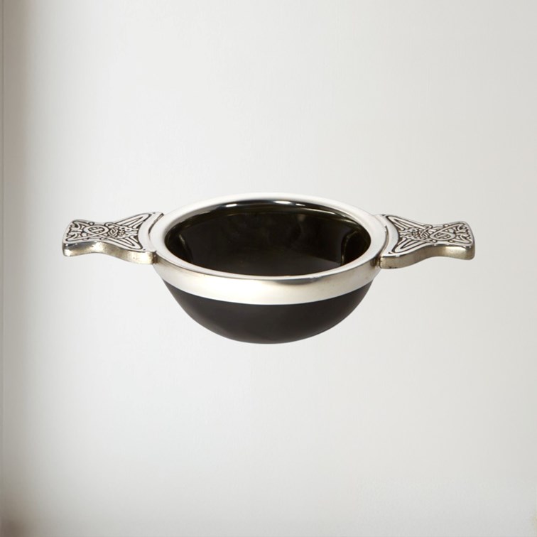 80mm Horn And Pewter Quaich front view of 80mm Horn and Pewter Quaich