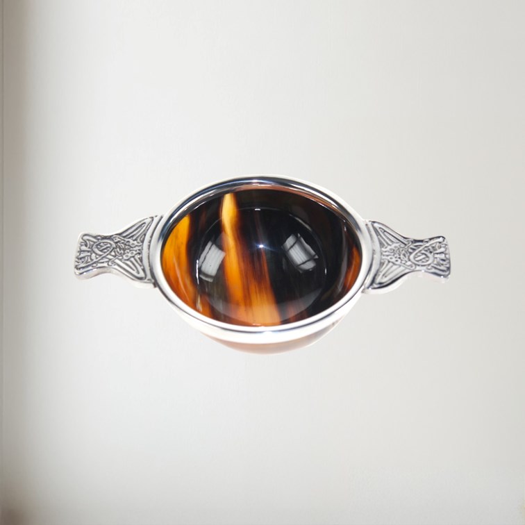 100mm Horn And Pewter Quaich 70104 4" horn and pewter quaich