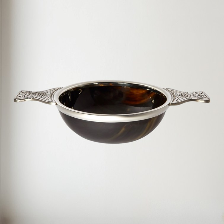 160mm Horn And Pewter Quaich Extra Large horn and pewter quaich bowl
