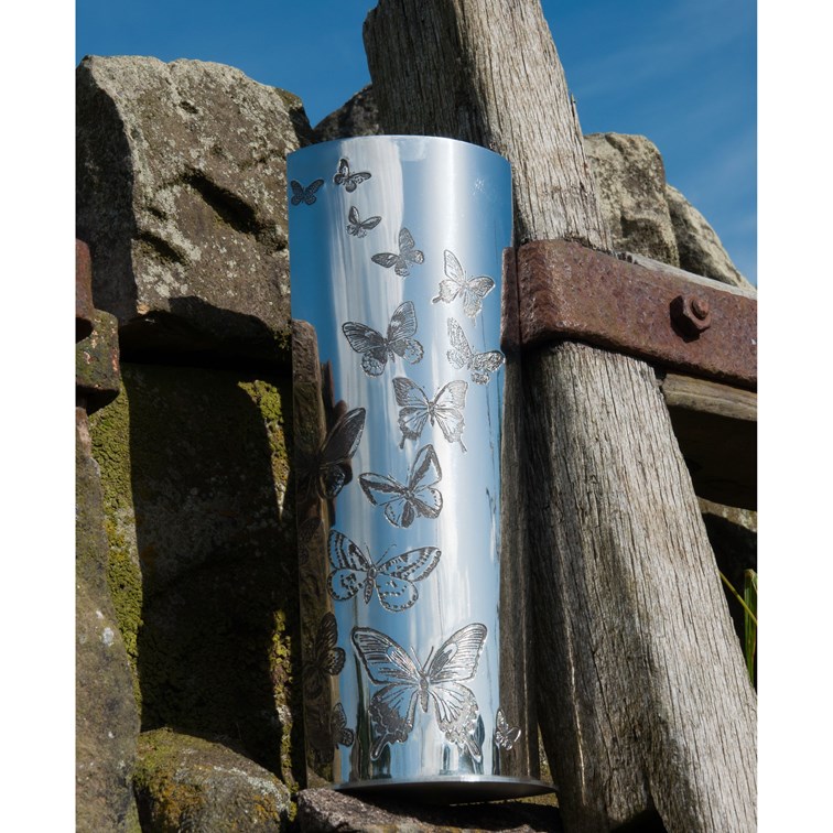 Butterfly Pattern Pewter Vase Butterfly Pattern Pewter Vase