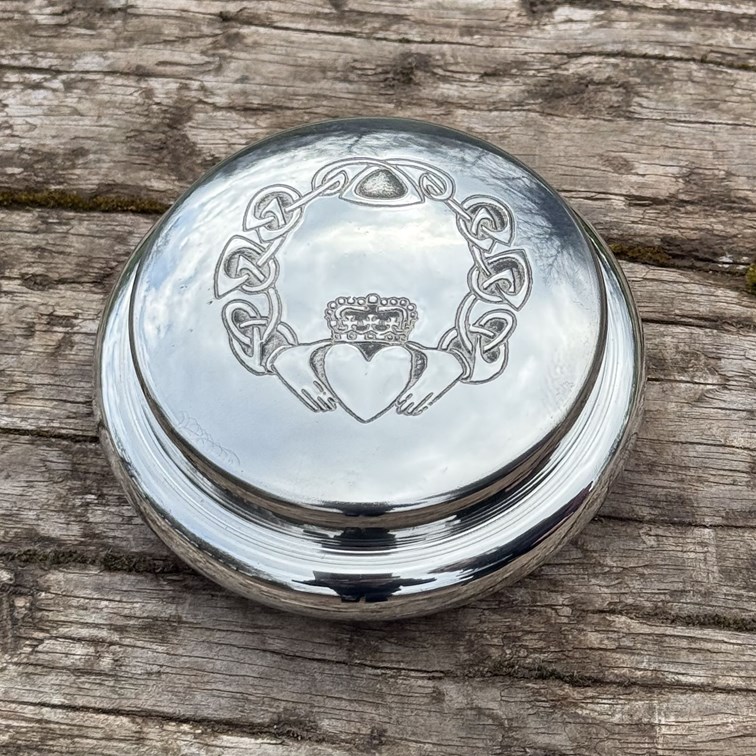 Round Claddagh Pewter Georgian Trinket Box